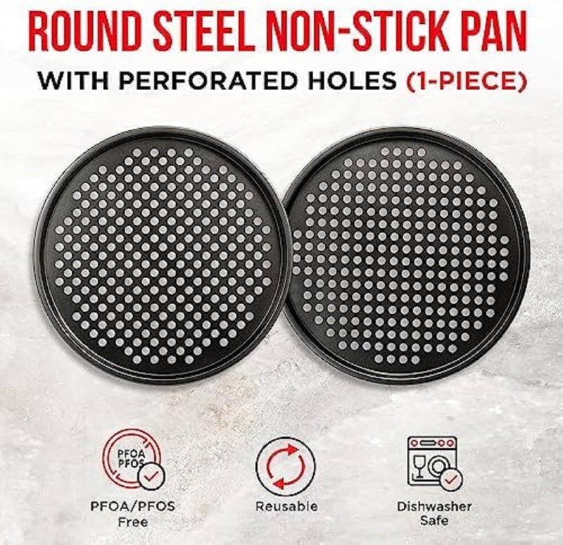 BAKKENMASTER Bakken- Swiss Non-Stick Pizza Pan with Holes - 13-Inch Perforated Pizza Crisper Carbon Steel Pizza Pan - 2 Round Pizza Trays - PFOA PFOS and PTFE Free - Image 3
